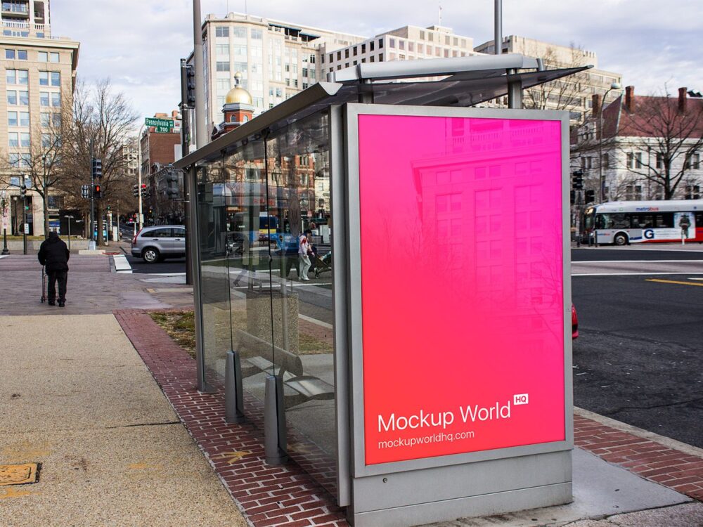 Free Lightbox Mockup. Ad Bus Stop Mockup
