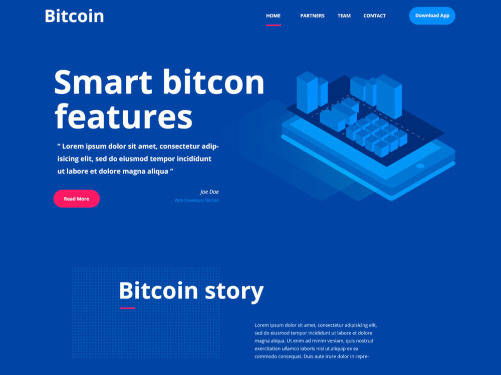 Bitcoin Free PSD Template Landing Page