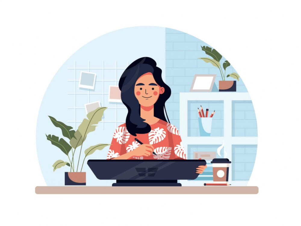 Designer Using Microsoft Surface Studio Illustration (AI)