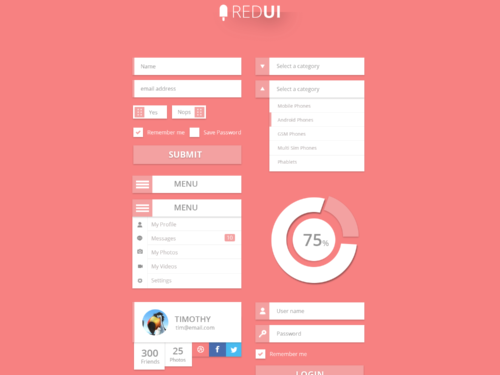 Red UI – User Interface Design Kit PSD