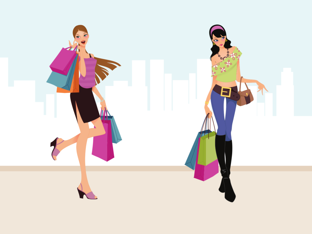 Fashion Shopping Girls Vector Art