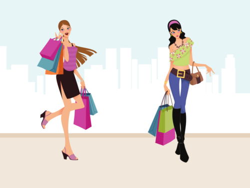 Fashion Shopping Girls Vector Art