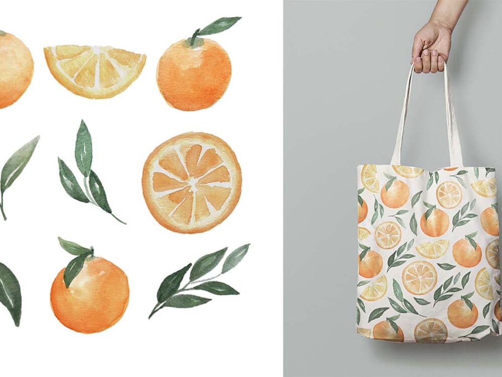 Orange Fruit Watercolor Clipart Patterns