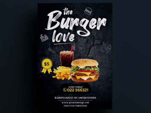 The Burger Love Restaurant Flyer Template