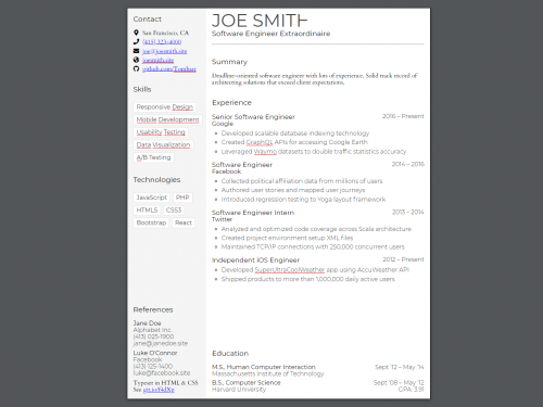 Editable Resume HTML Template