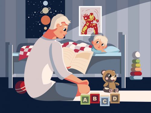 Father Reading to Son Illustration