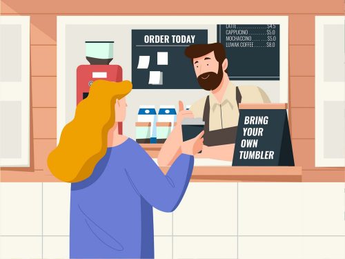 Girl Buying Coffee Vector Illustration (AI)