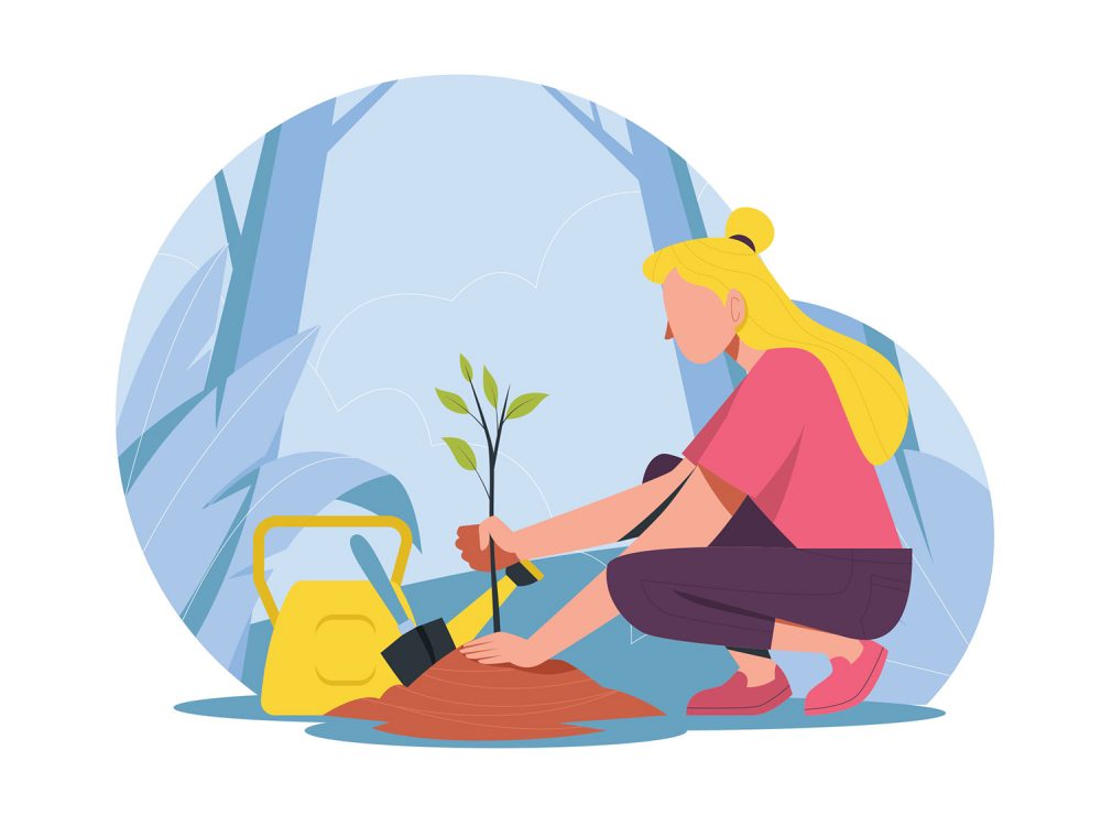 Girl Planting a Tree Illustration (AI)