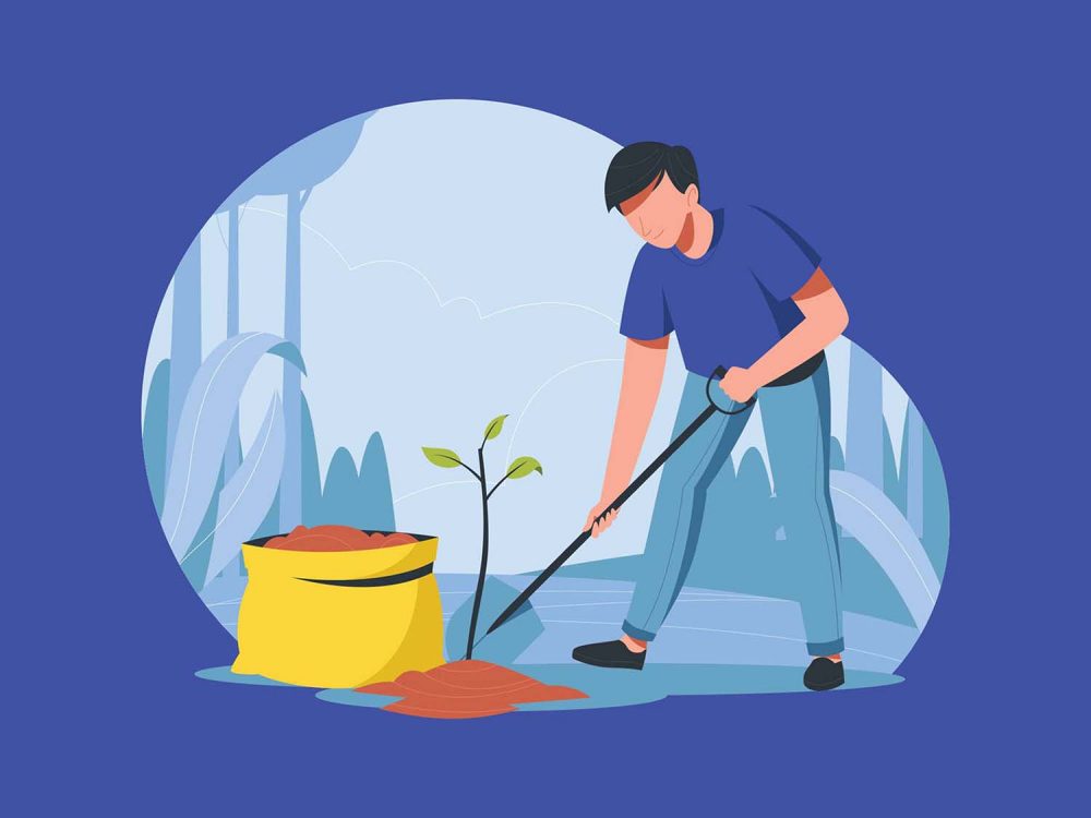Man Planting a Tree Vector Illustration