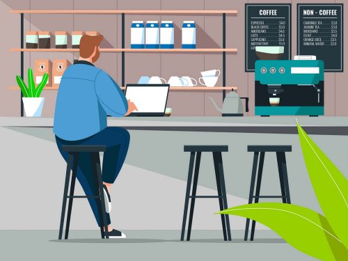 Working at Coffee Shop Vector Illustration (AI)