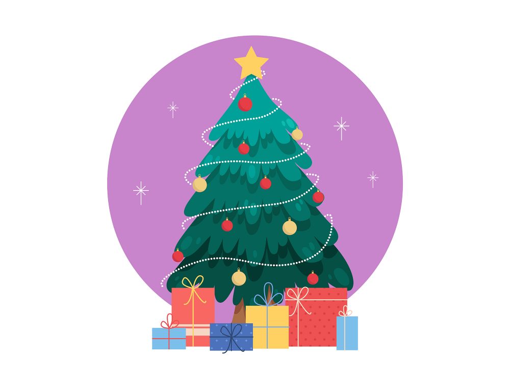 Christmas Tree and Gifts Illustration