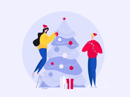 Couple Decorating The Christmas Tree