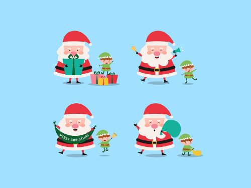 Cute Santa and Elves with Deer Illustration