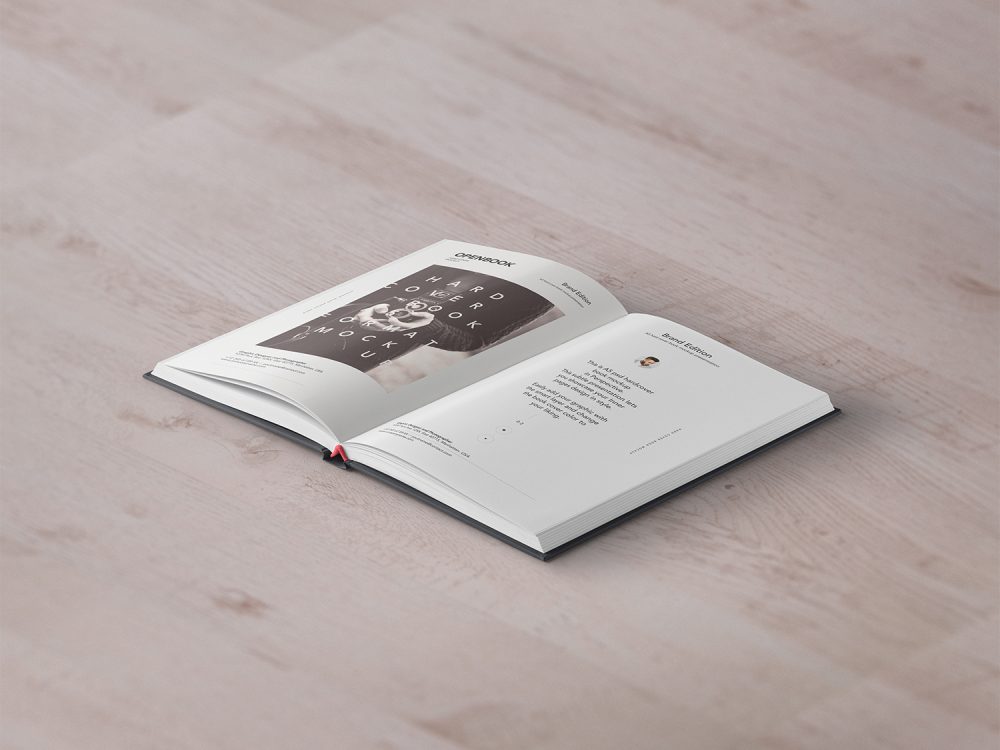 Free Open Hardcover Book PSD Mockup