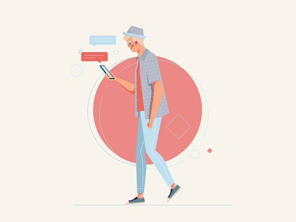 Man Reading SMS Vector Illustration