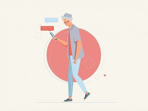 Man Reading SMS Vector Illustration
