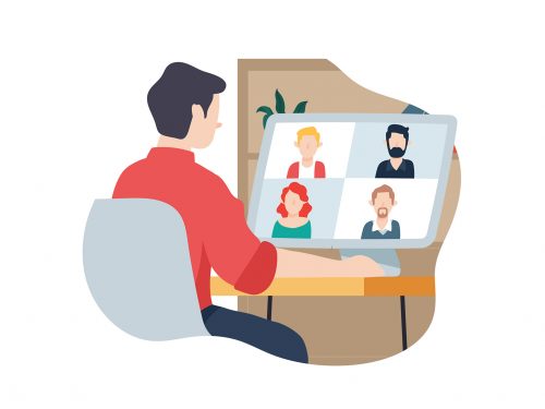Man in Teleconference with Team Illustration
