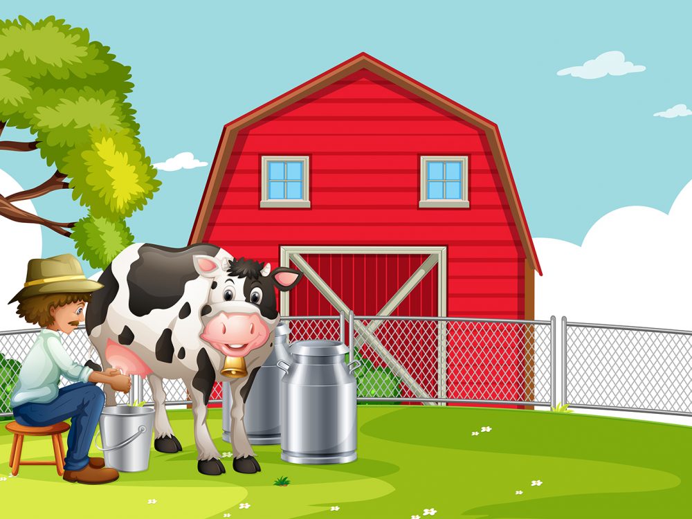 A Farmer Milking Cow Illustration