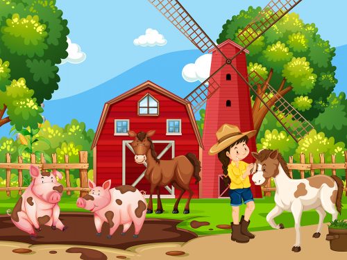 A Girl at Nature Farm Illustration