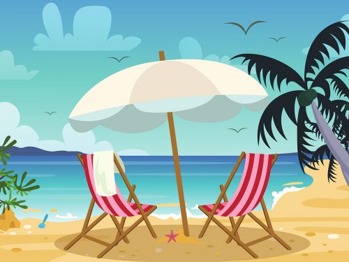 Deck Chair and Beach Landscape Illustration