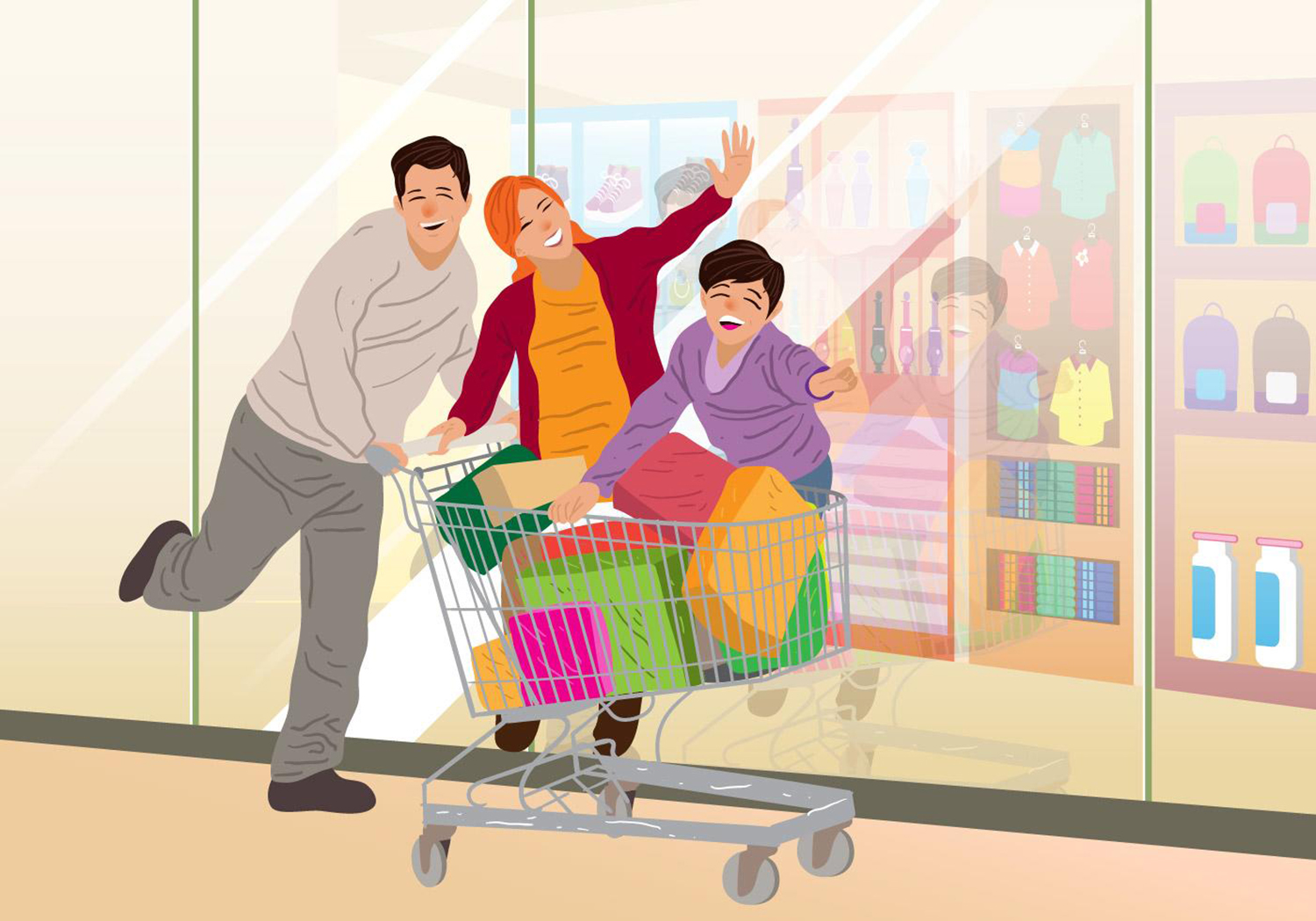 We go shopping now. Покупатель иллюстрация. Семейный шоппинг. Нарисованный покупатель. Семья шоппинг вектор.