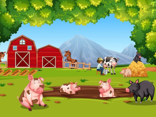Farm Animal at Farmland Illustration
