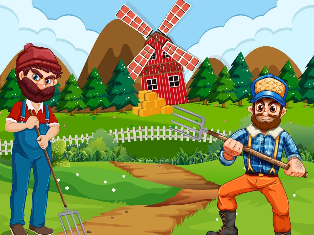 Farmer Working in the Farm Illustration