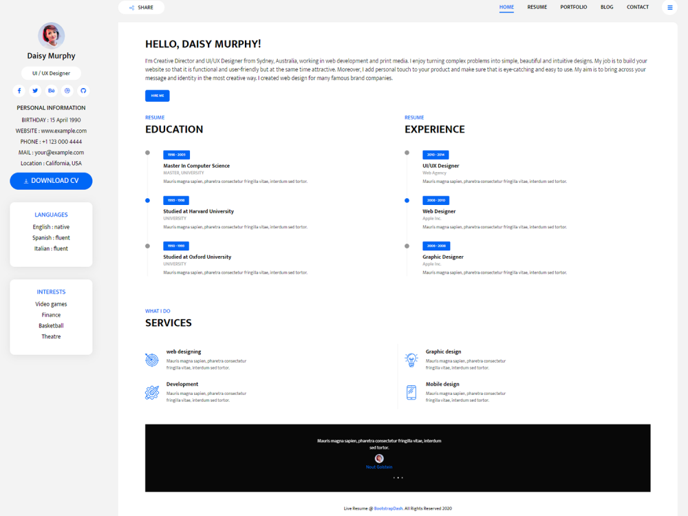 Free Bootstrap Resume Template