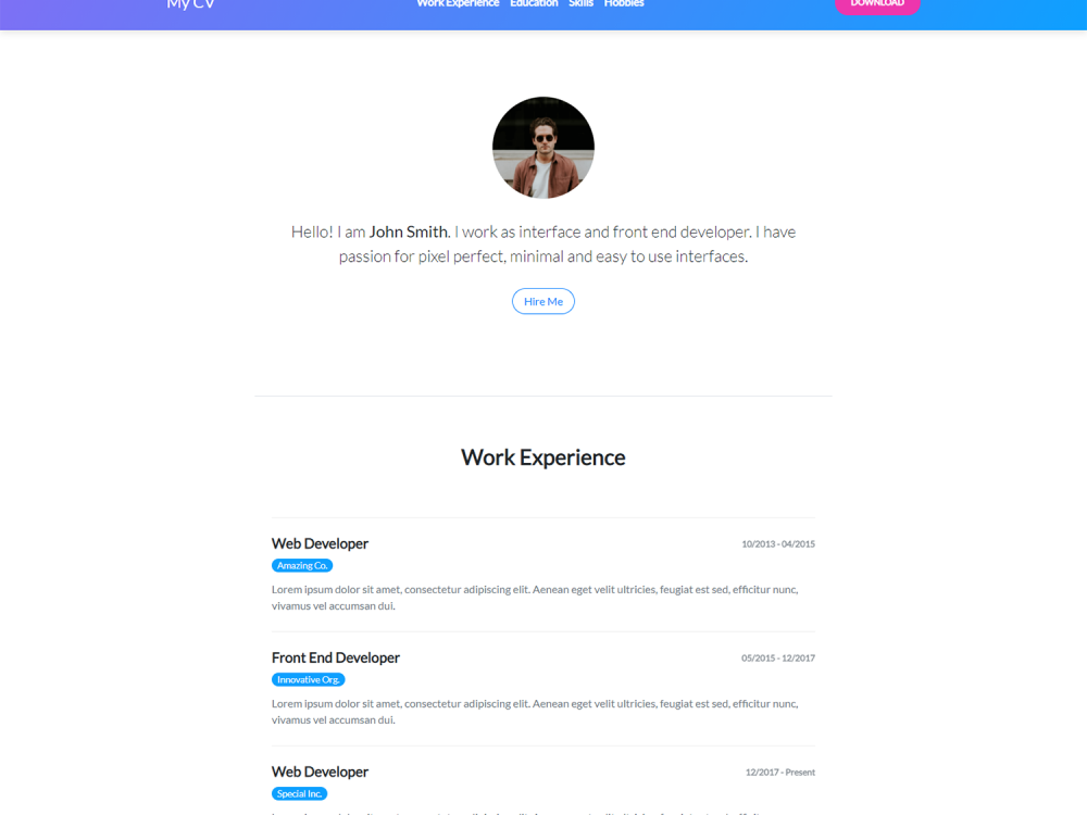 Free CV HTML Template with Bootstrap