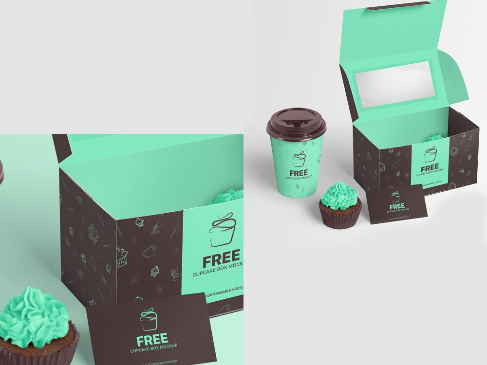 Free Cupcake Box Mockup