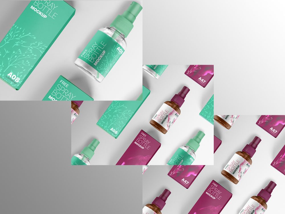 Free Spray Bottle With Box Mockup