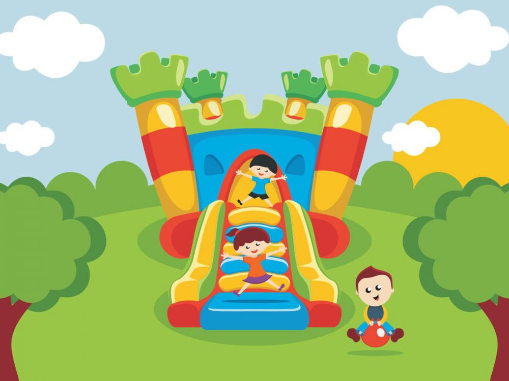 Kids Have Fun On Bounce House Illustration