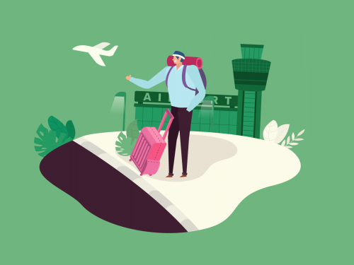 Male Traveler In Airport Vector Illustration