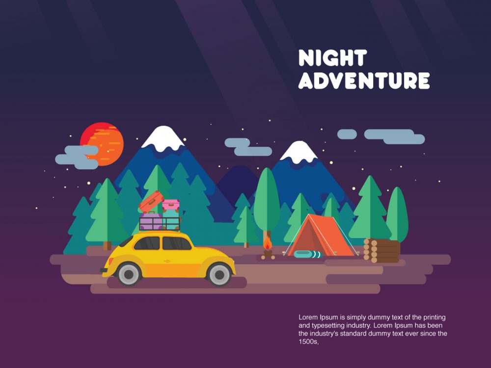 Night Adventure Carpool Vacation Illustration