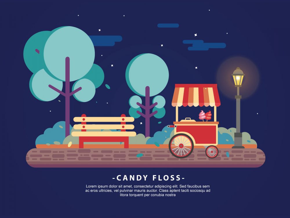 Nighttime Candy Floss Food Cart Illustration