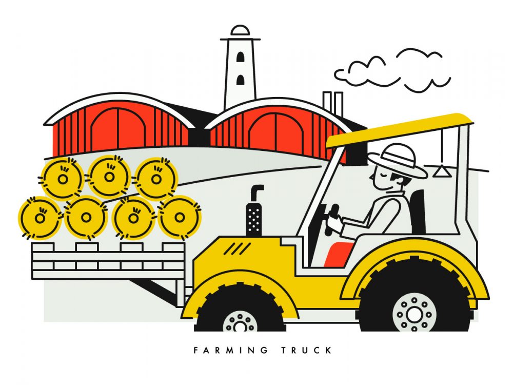 Peasant Driving Harvest Truck Vector Illustration