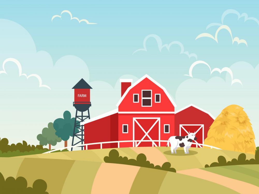 Red Barn on The Farm Illustration