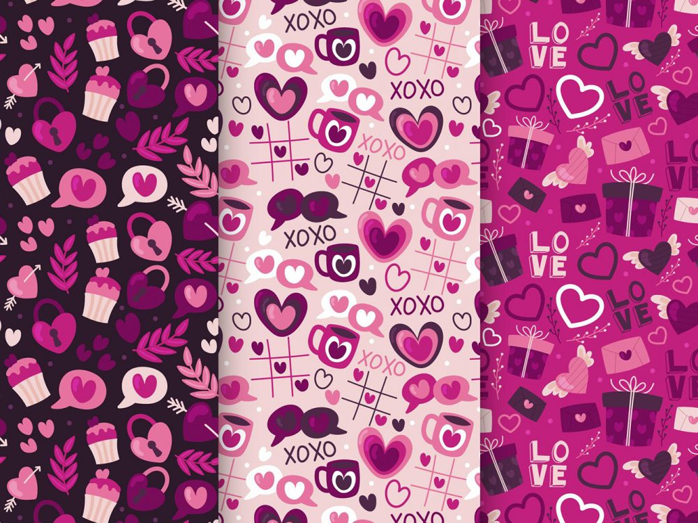 Set of Drawn Valentine's Day Patterns