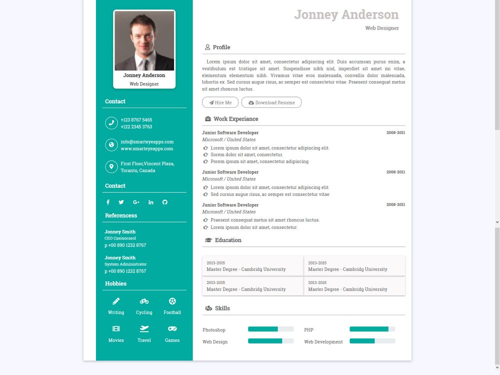 Web Developer Resume HTML Web Template
