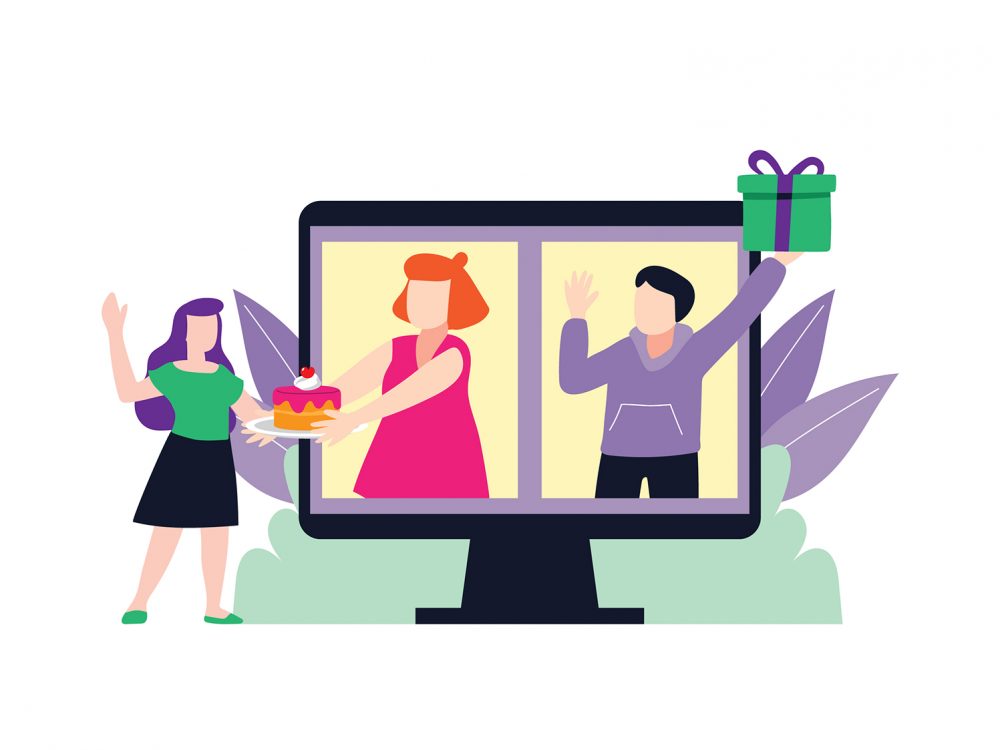Woman Getting an Online Gift from Friends Illustration