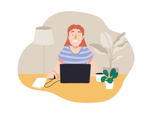 Young Girl Working With Laptop Illustration