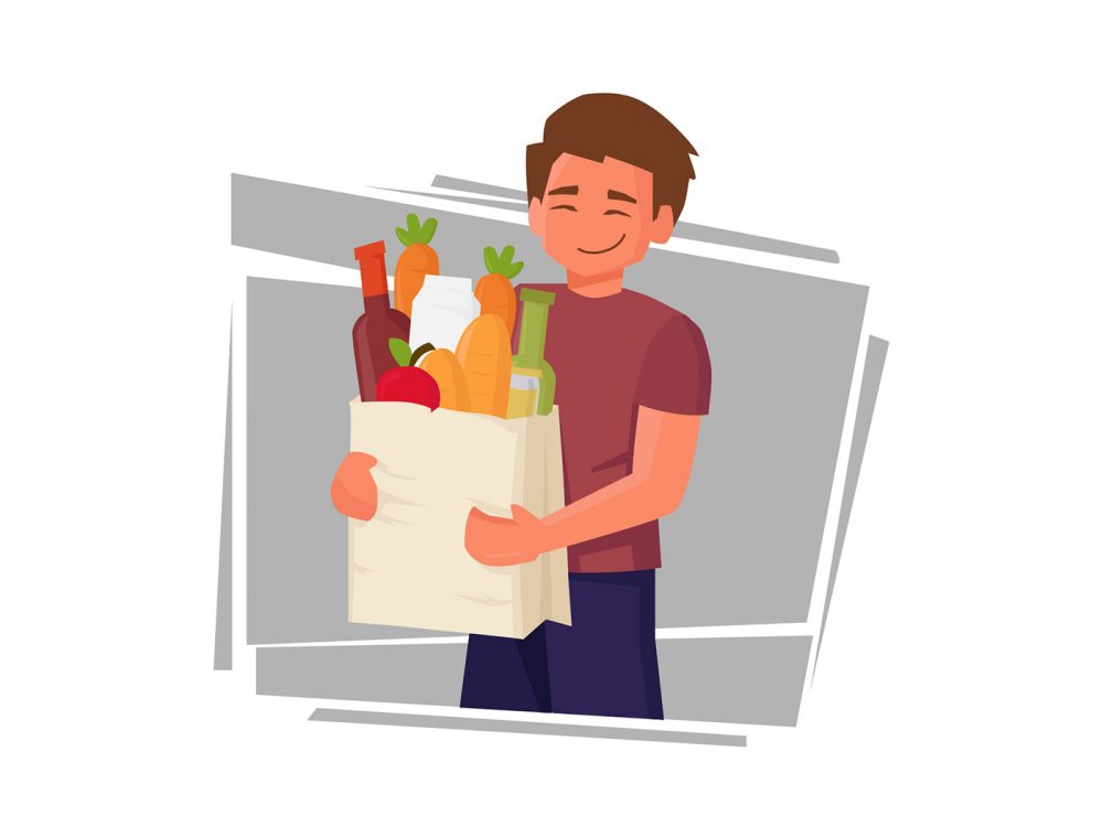 Young Man Holding Shopping Bag Illustration