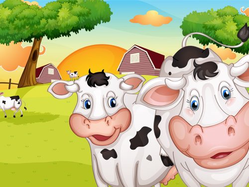A Farm with Many Cows Illustration