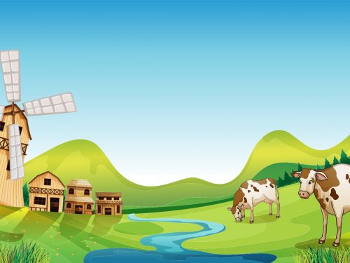 A Farm with a Barn and Cows Illustration