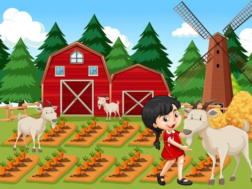 A Girl at Farmland Illustration