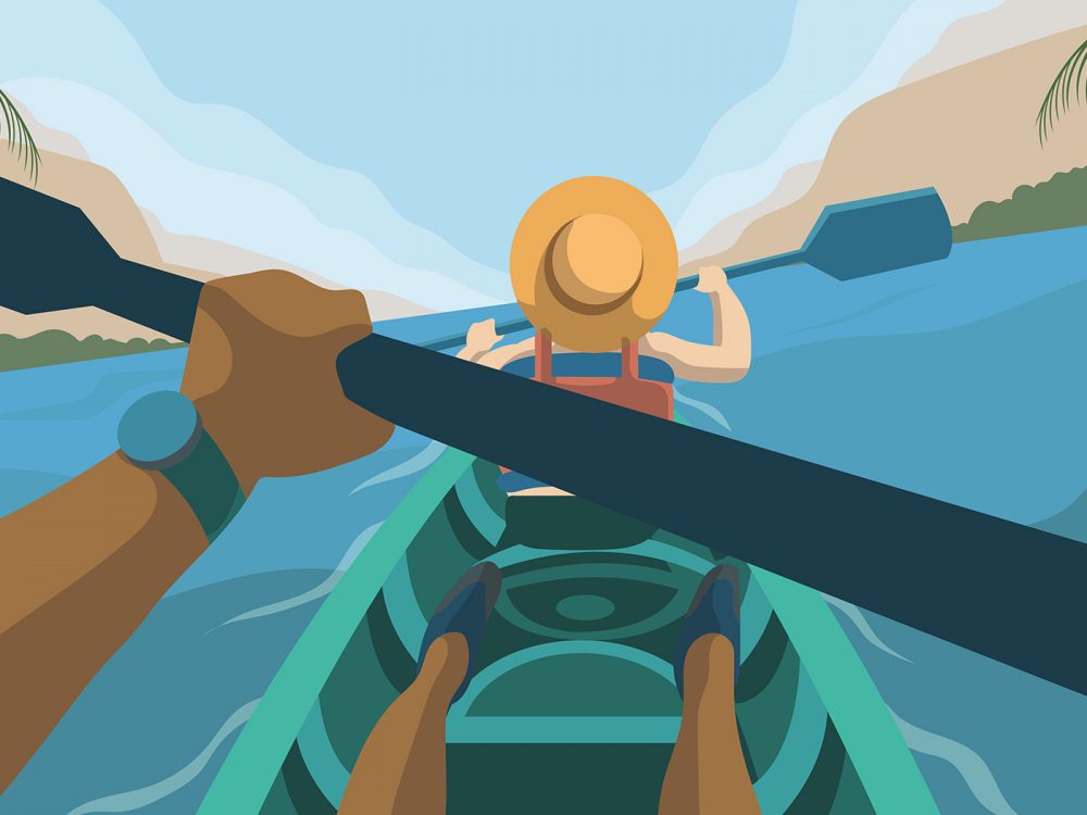 Adventure Explorer with Lake View Vector Illustration