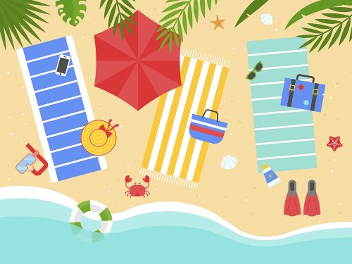 Beach with Beach Equipment Illustration