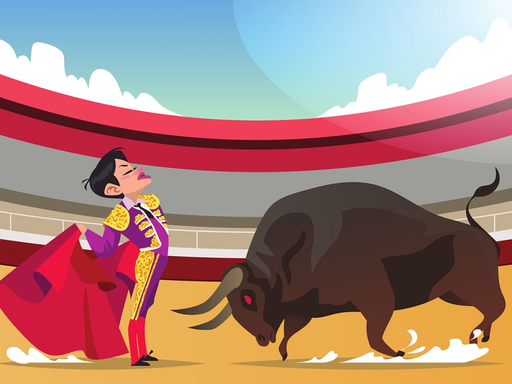 Bullfighter Versus Angry Bull Illustration