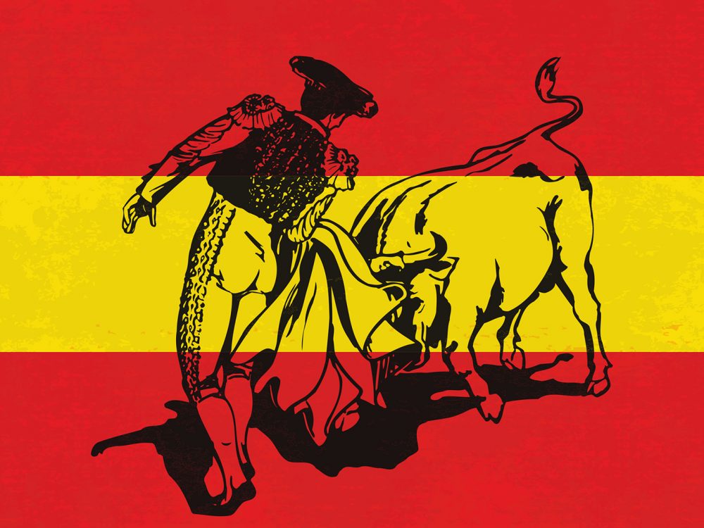 Charging Bull in a Bullfight Illustration