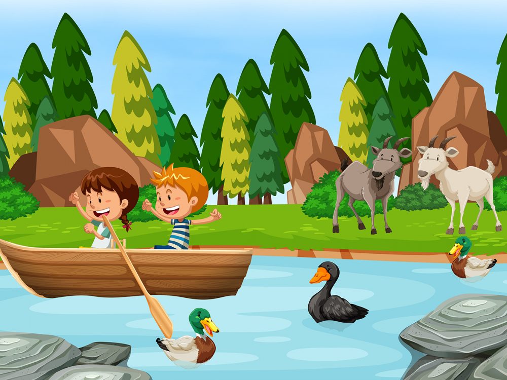 Children and Animals Illustration